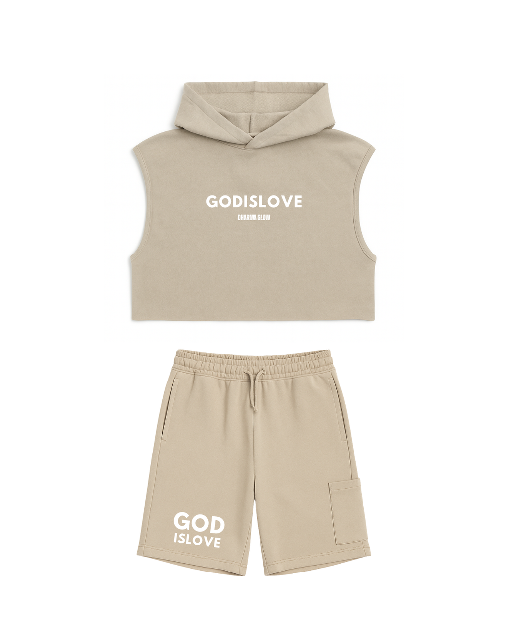 God is Love Tan Hooded Crop Top Set (Pre-Order)