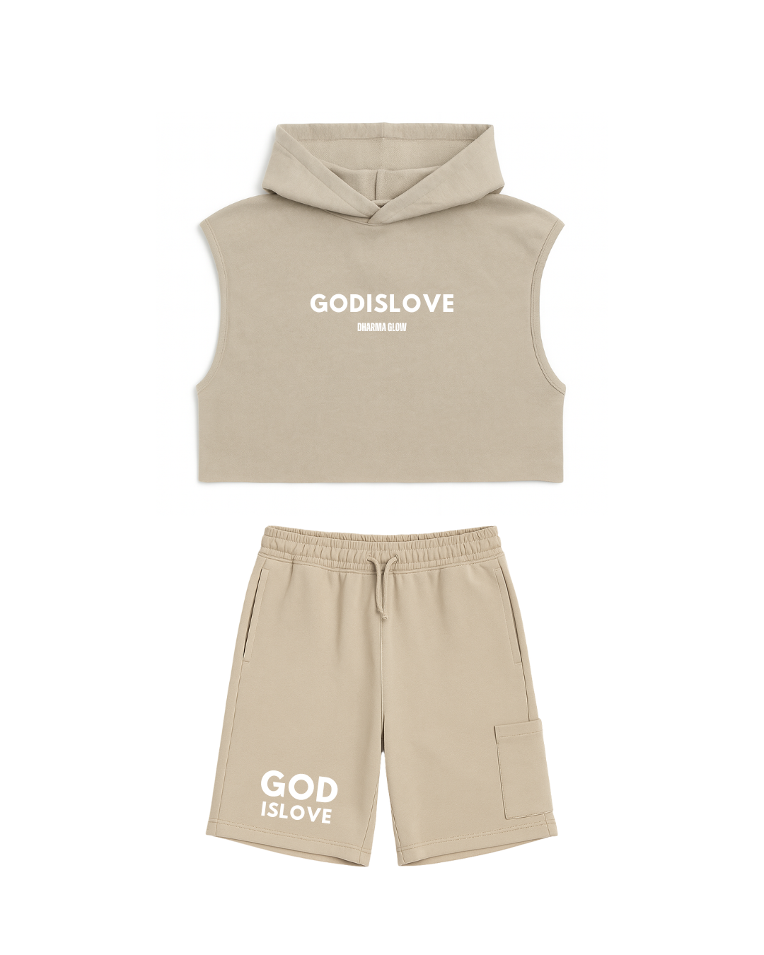 God is Love Tan Hooded Crop Top Set (Pre-Order)