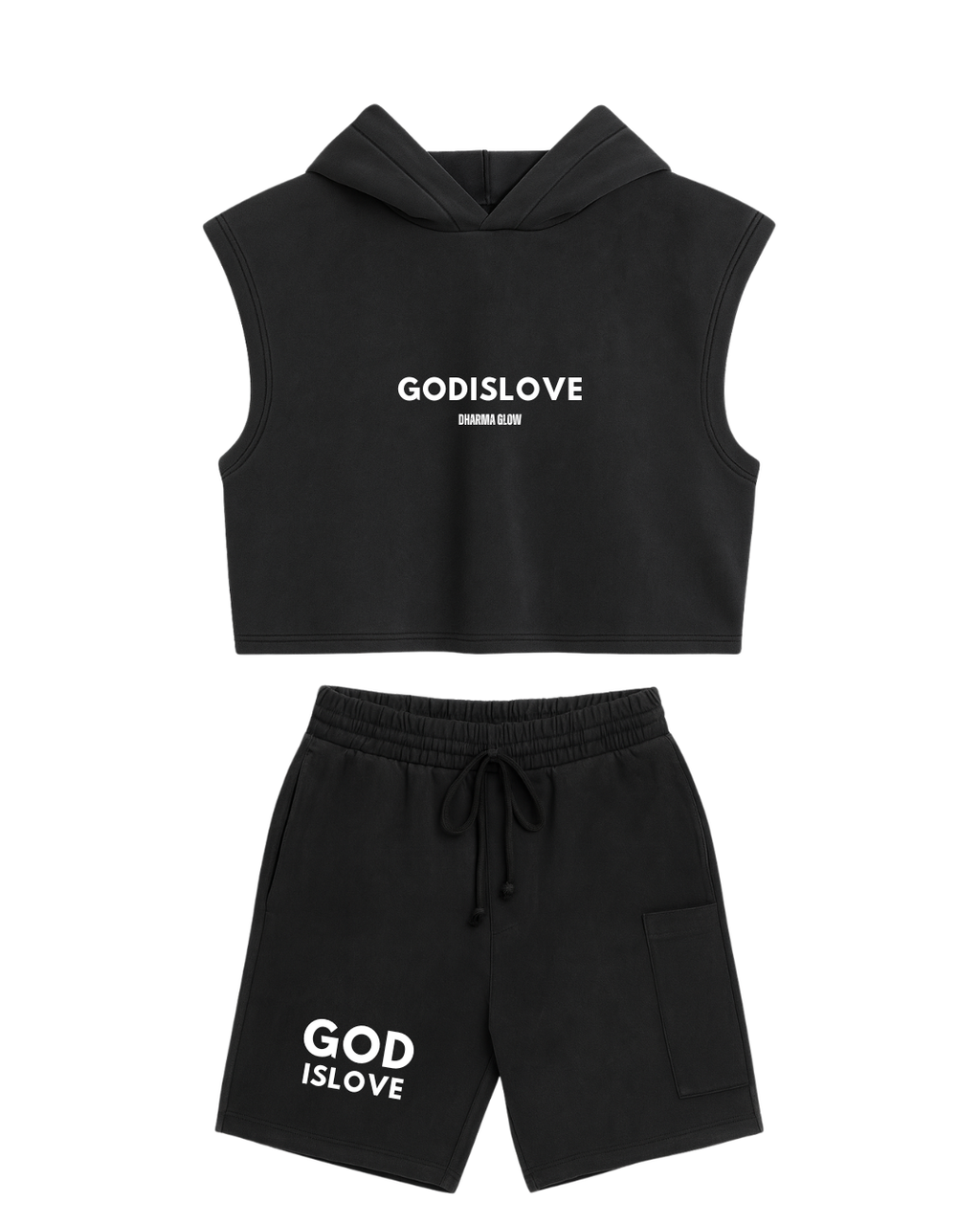 God is Love Black Hooded Crop Top Set (Pre-Order)