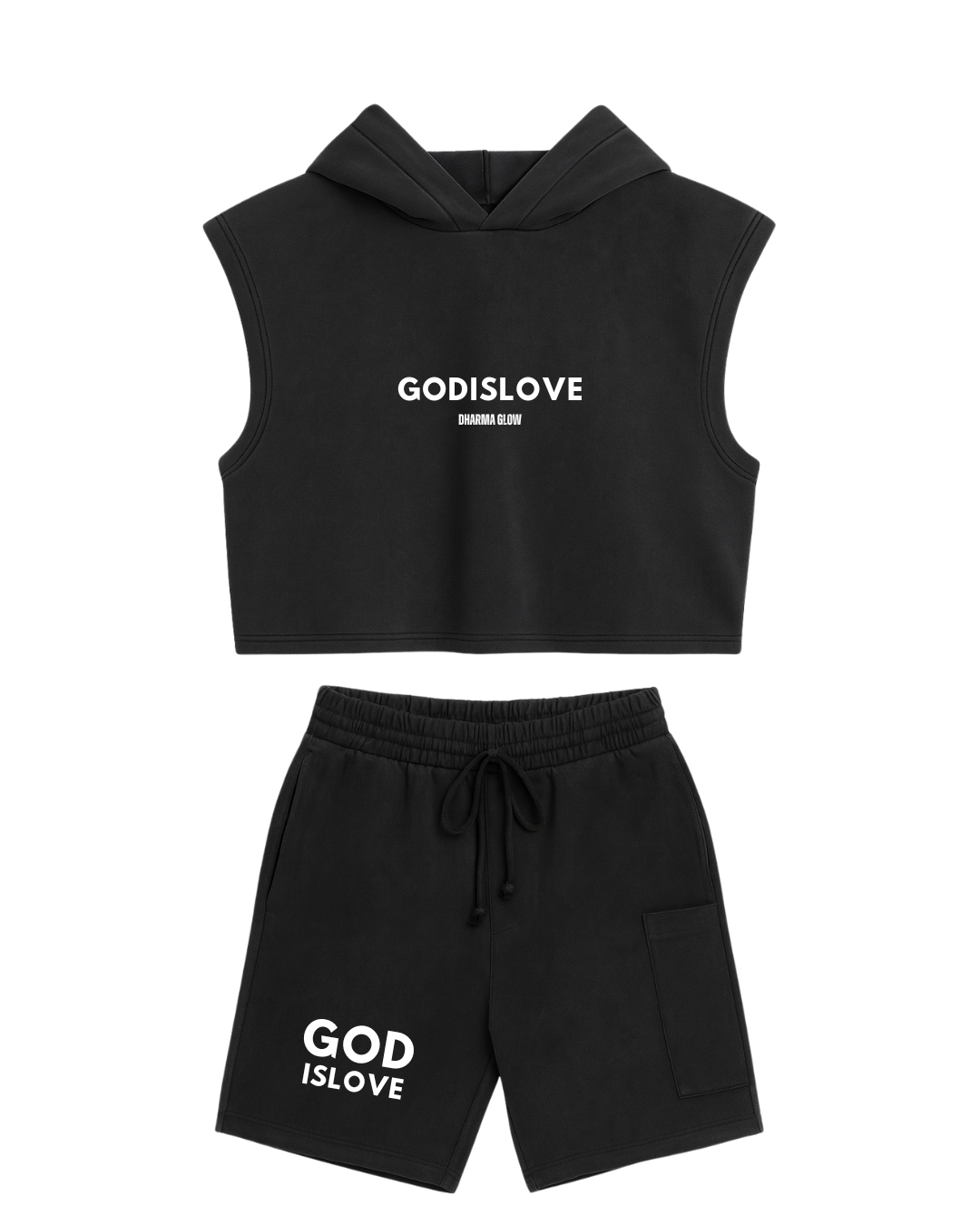 God is Love Black Hooded Crop Top Set (Pre-Order)