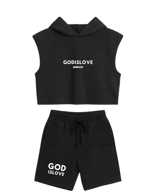 God is Love Black Hooded Crop Top Set (Pre-Order)
